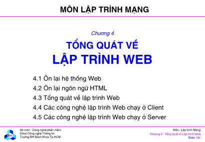 Bài giảng môn lập trình mạng - Chương 4: Tổng quát về lập trình web