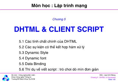 Bài giảng môn lập trình mạng - Chương 5: DHTML & CLIENT Script