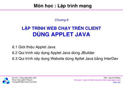 Bài giảng môn lập trình mạng - Chương 6: Lập trình web chạy trên client dùng applet java