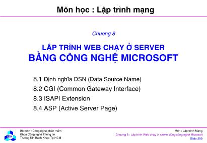 Bài giảng môn lập trình mạng - Chương 8: Lập trình web chạy ở server bằng công nghệ microsoft