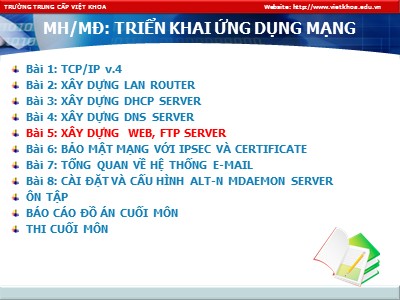 Bài giảng Triển khai ứng dụng mạng - Bài 5: Xây dựng Web, FIP server