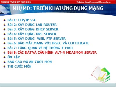 Bài giảng Triển khai ứng dụng mạng - Bài 8: Cài đặt và cấu hình Alt - N Mdaemon server