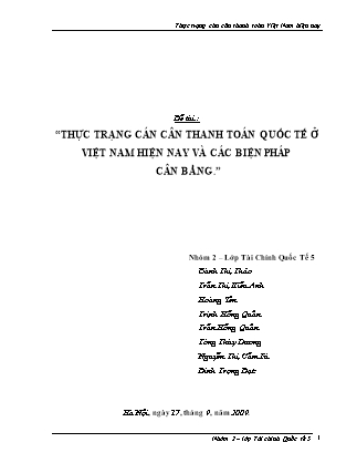 Đề tài Thực trạng cán cân thanh toán Việt Nam hiện nay - Bành Thị Thảo