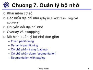 Giáo án Hệ điều hành - Chương 7: Quản lí bộ nhớ - Hà Lê Hoài Trung