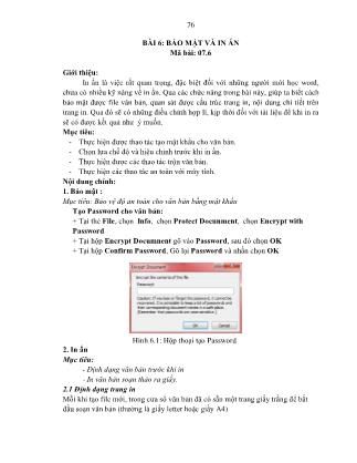 Giáo trình tin học văn phòng - Bài 6: Bảo mật và in ấn