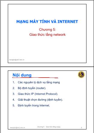 Tài liệu mạng máy tính và internet - Chương 5: Giao thức tầng network