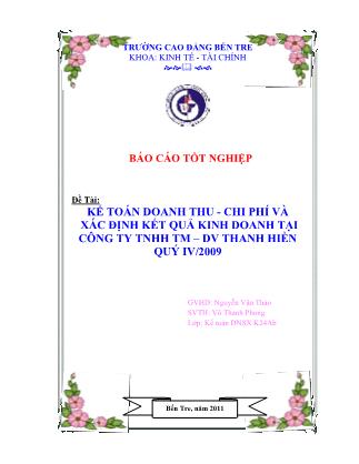 Kế toán doanh thu - Chi phí và xác định kết quả kinh doanh tại công ty tnhh TM – DV Thanh Hiền quý iv/2009 - Nguyễn Văn Thảo