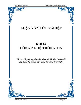 Ứng dụng hệ quản trị cơ sở dữ liệu Oracle để xây dựng hệ thống bán hàng tại công ty VINDA - Nguyễn Ngọc Bình