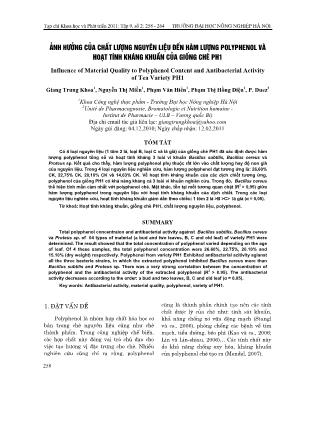 Ảnh hưởng của chất lượng nguyên liệu đến hàm lượng polyphenol và hoạt tính kháng khuẩn của giống chè PH1