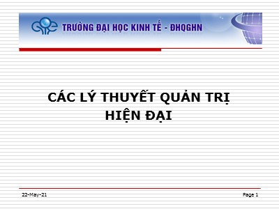 Bài giảng Các lí thuyết quản trị hiện đại