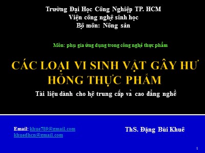 Bài giảng Các loại vi sinh vật gây hư hỏng thực phẩm - Đặng Bùi Khuê