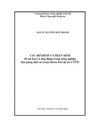 Bài giảng Các mô hình và phần mềm tối ưu hoá và ứng dụng trong nông nghiệp - Nguyễn Hải Thanh