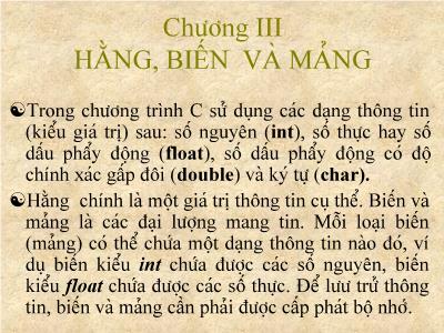 Bài giảng Công nghệ thông tin - Chương 3: Hằng, biến và mảng