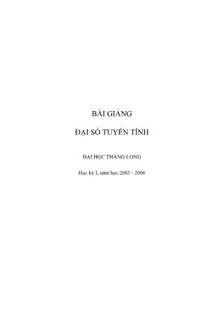 Bài giảng Đại số Tuyến tính (Chuẩn kiến thức)