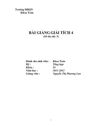 Bài giảng Giải tích 4 - Nguyễn Thị Phương Lan