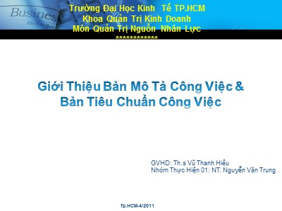 Bài giảng Giới Thiệu Bản Mô Tả Công Việc & Bản Tiêu Chuẩn Công Việc - Vũ Thanh Hiếu