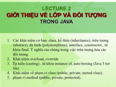 Bài giảng Giới thiệu về lớp và đối tượng trong Java