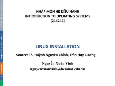 Bài giảng Hệ điều hành - Cài đặt hệ điều hành Linux - Nguyễn Xuân Vinh