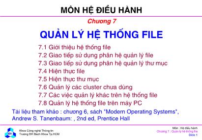 Bài giảng Hệ điều hành - Chương 7: Quản lí hệ thống File