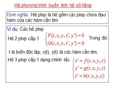 Bài giảng Hệ phương trình tuyến tính hệ số hằng