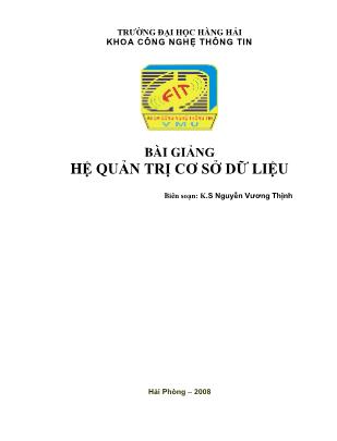 Bài giảng hệ quản trị cơ sở dữ liệu - Nguyễn Vương Thịnh