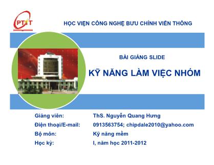 Bài giảng kĩ năng làm việc nhóm - Nguyễn Quang Hưng