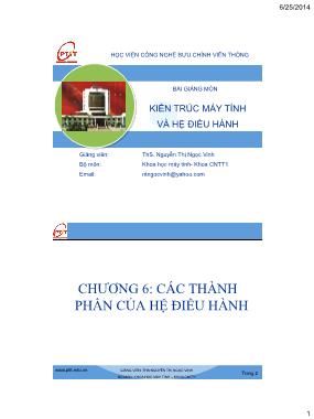 Bài giảng Kiến trúc Máy tính và hệ điều hành - Chương 6: Các thành phần của hệ điều hành - Nguyễn Thị Ngọc Vinh