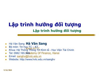 Bài giảng Lập trình hướng đối tượng - Chương 4: Kế thừa - Hà Văn Sang