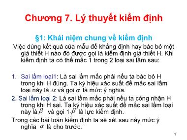 Bài giảng Lý thuyết kiểm định (Chuẩn kiến thức)