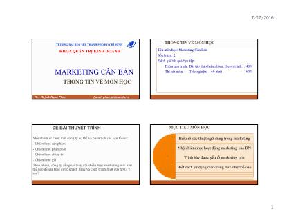 Bài giảng Marketing căn bản - Huỳnh Hạnh Phúc