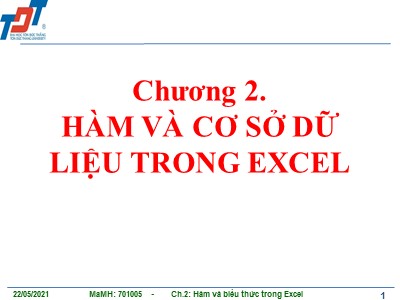 Bài giảng Microsoft Excel - Chương 2: Hàm và cơ sở dữ liệu trong Excel