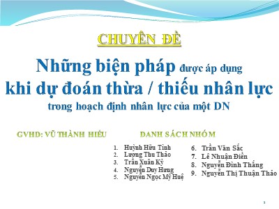 Bài giảng Những biện pháp được áp dụng khi dự đoán thừa, thiếu nhân lực trong hoạch định nhân lực của một DN - Huỳnh Hữu Tình