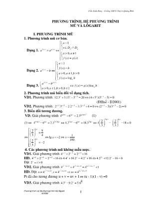 Bài giảng Phương trình, hệ phương trình mũ và lôgarit - Trần Xuân Bang
