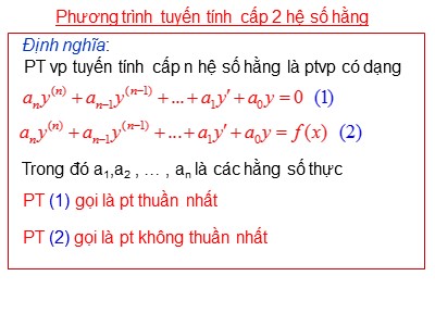 Bài giảng Phương trình tuyến tính cấp 2 hệ số hằng