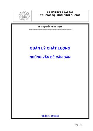 Bài giảng quản lí chất lượng những vấn đề căn bản