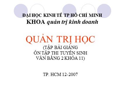 Bài giảng Quản trị học - Chương 1: Tổng quan về quản trị