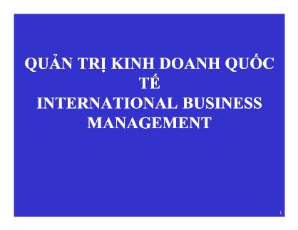 Bài giảng Quản trị kinh doanh quốc tế