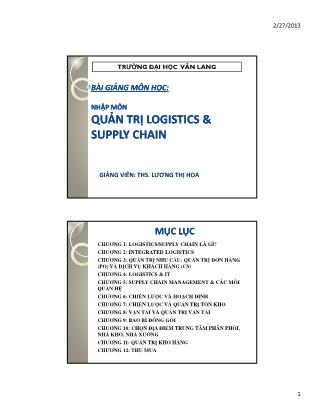 Bài giảng Quản trị Logistics và Supply chain - Lương Thị Hoa