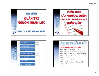 Bài giảng Quản trị nguồn nhân lực - Vũ Thanh Hiếu