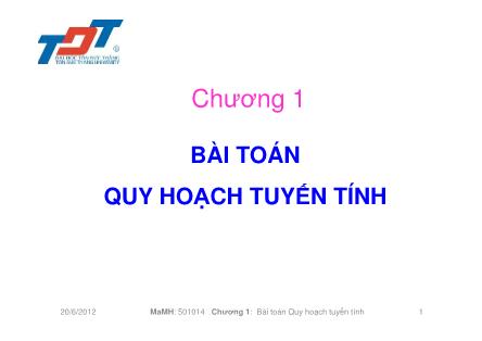 Bài giảng Quy hoạch tuyến tính - Chương 1: Bài toán quy hoạch tuyến tính