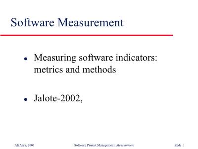 Bài giảng Software Measurement