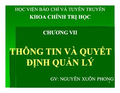 Bài giảng thông tin và quyết định quản lí - Nguyễn Xuân Phong