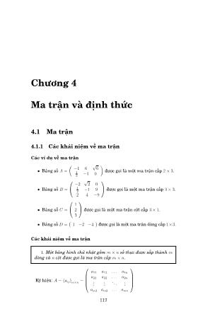 Bài giảng Toán cao cấp A1-C1 - Chương 4: Ma trận và định thức