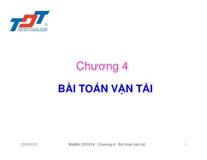 Bài giảng Vật lí đại cương - Chương 4: Bài toán vận tải