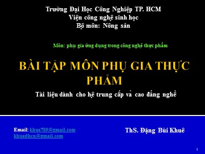 Bài tập môn phụ gia thực phẩm - Đặng Bùi Khuê