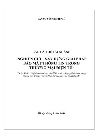 Báo cáo Đề tài nhánh nghiên cứu, xây dựng giải pháp bảo mật thông tin trong thương mại điện tử