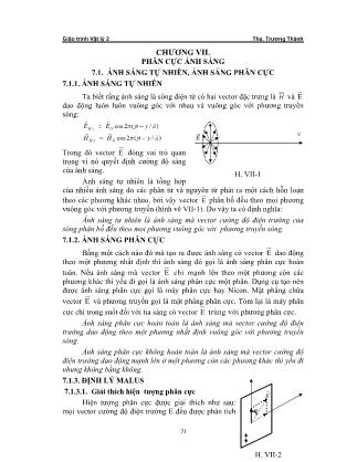 Giáo án Vật Lí 1 - Chương VII: Phân cực ánh sáng - Trương Thành