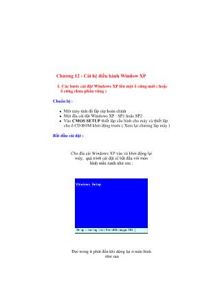 Giáo trình chẩn đoán và điều trị máy tính - Chương 12: Cài hệ điều hành Window XP