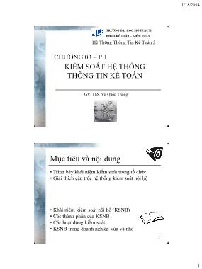 Giáo trình Hệ thống thông tin kế toán 2 - Chương 3: Kiểm soát hệ thống thông tin kế toán - Vũ Quốc Thông