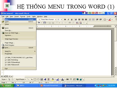 Hệ thống menu trong Word